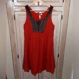 Embroidered Orange Sleeveless Dress